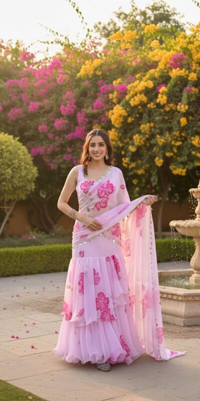 Baby Pink Premium Faux Georgette Saree BD 1805 Baby Pink with Digital Print. Now at just ₹2049. Delivery 4-6 Working Days. Shop now. | Sarees, Bollywood Sarees, Creative Sarees, Designer Sarees, Embroidered Sarees, Ethnic Saree, Modern Digital sarees, Party Wear Sarees