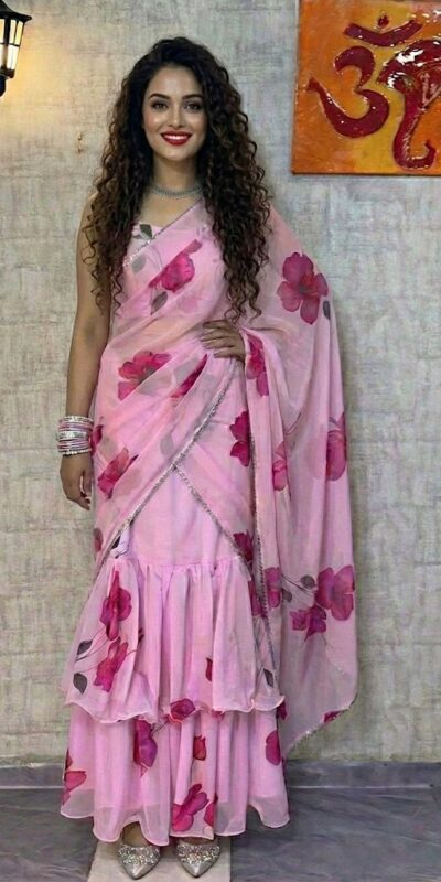 Baby Pink Premium Faux Georgette Saree BD 1805 Baby Pink with Digital Print. Now at just ₹2049. Delivery 4-6 Working Days. Shop now. | Sarees, Bollywood Sarees, Creative Sarees, Designer Sarees, Embroidered Sarees, Ethnic Saree, Modern Digital sarees, Party Wear Sarees
