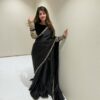 Black 9000 Velvet Embroidery Lace Work Saree
