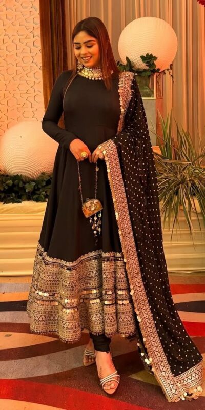 ZSR 3152 Black Color Roman silk Gown with Embroidery Work & Lace Work. Grab it for ₹2599. Delivery 4-6 Working Days. Shop now. | Gowns, Bollywood Gowns, Creative Gowns, Designer Gowns, Embroidered Gowns, Party Wear Gowns