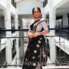 Black Soft Lichi Silk Lace Work Border Saree