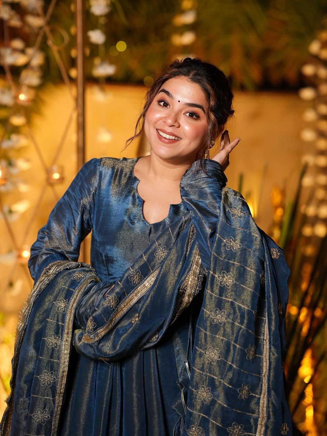 VLM 311 Blue Cosmos Silk Gown. Perfect for Wedding, Party, Baby Shower, Reception, Haldi – Now at just ₹2399. Delivery 4-6 Working Days. Shop now. | Gowns, Bollywood Gowns, Creative Gowns, Designer Gowns, Embroidered Gowns, Party Wear Gowns