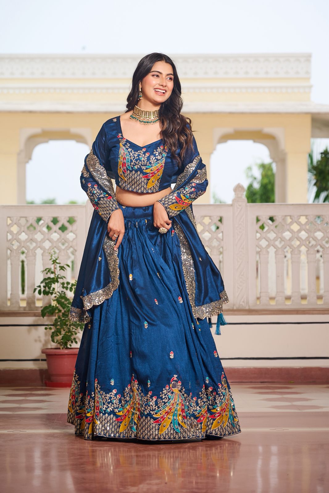 Blue Vichitra Embroidery Work Lehenga Choli - Image 5