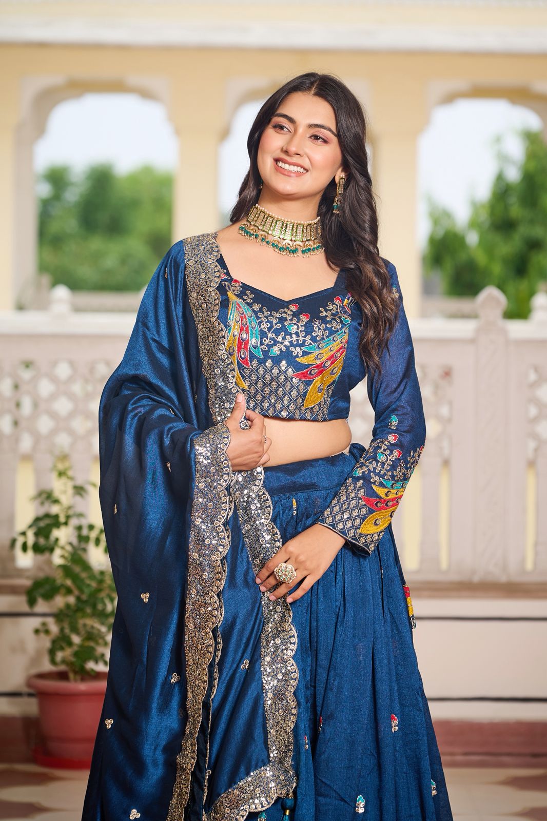 Blue Vichitra Embroidery Work Lehenga Choli - Image 3