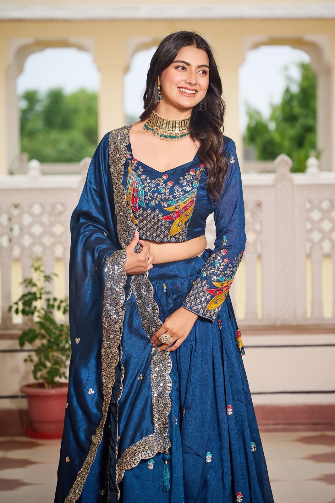 Blue Vichitra Embroidery Work Lehenga Choli