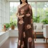 Brown TB Organza Digital Print Saree