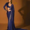 Navy Blue Faux Georgette Embroidery Mirror Work Saree