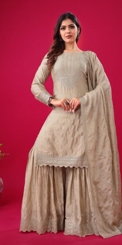 ZF 5006 Cream Color Chinon Silk Sequence Work Salwar Suit Casual, Wedding, Festive, Events . Expected Delivery 4-6 Working Days @2149/- only | Jump Suits, Salwar suit, Designer Suits, Casual Suits, Creative suits, Palazzo Suits, Party Wear Suits, Patiala Suits, Straight Suits