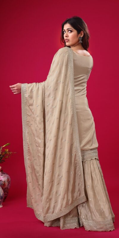 ZF 5006 Cream Color Chinon Silk Sequence Work Salwar Suit Casual, Wedding, Festive, Events . Expected Delivery 4-6 Working Days @2149/- only | Jump Suits, Salwar suit, Designer Suits, Casual Suits, Creative suits, Palazzo Suits, Party Wear Suits, Patiala Suits, Straight Suits