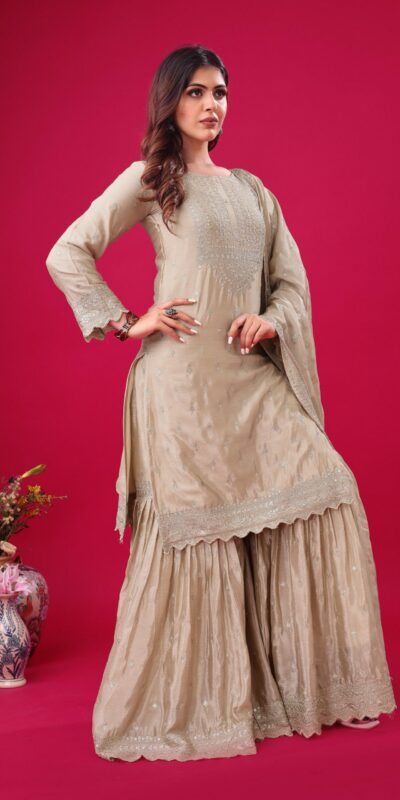 ZF 5006 Cream Color Chinon Silk Sequence Work Salwar Suit Casual, Wedding, Festive, Events . Expected Delivery 4-6 Working Days @2149/- only | Jump Suits, Salwar suit, Designer Suits, Casual Suits, Creative suits, Palazzo Suits, Party Wear Suits, Patiala Suits, Straight Suits
