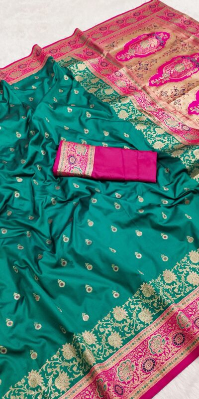 MB 3315 Firozi Color Banarasi Silk Gold Zari Border Saree . Wedding, Party, Festive, Available at ₹2049 only. Delivery 4-6 Working Days. Shop now. | Sarees, Bollywood Sarees, Creative Sarees, Designer Sarees, Embroidered Sarees, Ethnic Saree, Modern Digital sarees, Party Wear Sarees