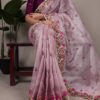 Lavender Zari Kota Tissue Embroidery Zari Work Saree