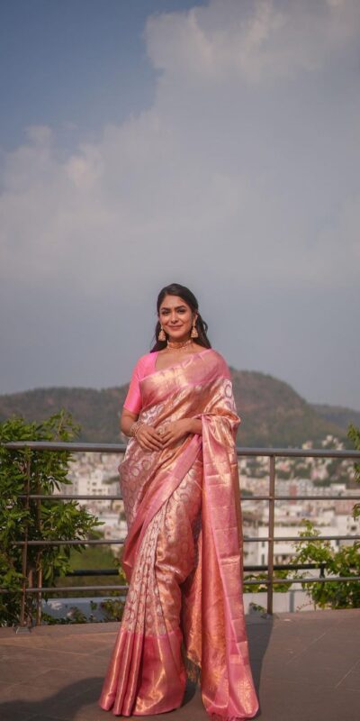 Light Pink Soft Lichi Silk Jacquard Work Saree