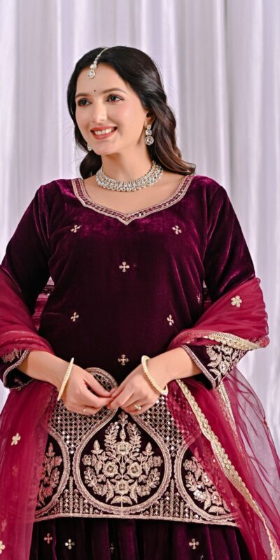 ND 5054 Maroon Embroidery Work Salwar Suit in Maroon Viscous Velvet. Available at ₹2449 only. Delivery 4-6 Working Days. Shop now. | Jump Suits, Tops & Bottoms, Track Suits, Trendy Wear, Salwar suit, Designer Suits, Casual Suits, Creative suits, Palazzo Suits, Party Wear Suits, Patiala Suits, Straight Suits