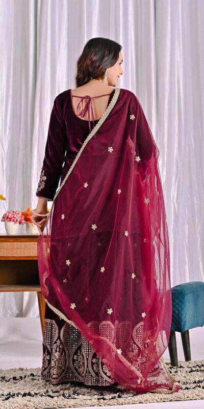 ND 5054 Maroon Embroidery Work Salwar Suit in Maroon Viscous Velvet. Available at ₹2449 only. Delivery 4-6 Working Days. Shop now. | Jump Suits, Tops & Bottoms, Track Suits, Trendy Wear, Salwar suit, Designer Suits, Casual Suits, Creative suits, Palazzo Suits, Party Wear Suits, Patiala Suits, Straight Suits