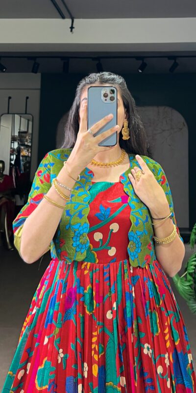 YNF 5035 Maroon in Taser Silk Zari Work & Kalamkari Print Gown . Available at ₹1799 only. Delivery 4-6 Working Days. Shop now. | Gowns, Bollywood Gowns, Creative Gowns, Designer Gowns, Embroidered Gowns, Party Wear Gowns