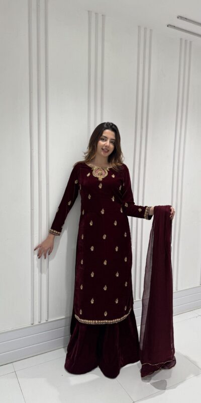 LG 2033 Maroon Color Velvet Embroidery Work Salwar Suit . Wedding, Party, Festive, Events, Available at ₹1949 only. Delivery 4-6 Working Days. Shop now. | Jump Suits, Tops & Bottoms, Track Suits, Trendy Wear, Salwar suit, Designer Suits, Casual Suits, Creative suits, Palazzo Suits, Party Wear Suits, Patiala Suits, Straight Suits