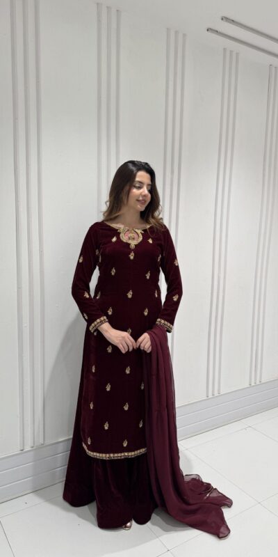 LG 2033 Maroon Color Velvet Embroidery Work Salwar Suit . Wedding, Party, Festive, Events, Available at ₹1949 only. Delivery 4-6 Working Days. Shop now. | Jump Suits, Tops & Bottoms, Track Suits, Trendy Wear, Salwar suit, Designer Suits, Casual Suits, Creative suits, Palazzo Suits, Party Wear Suits, Patiala Suits, Straight Suits