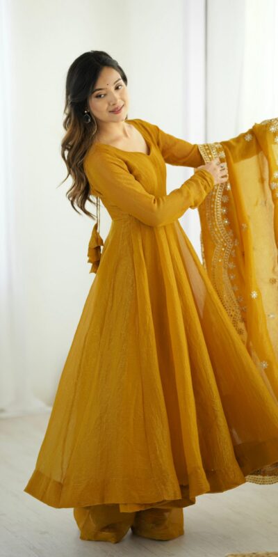 SSR 5006 Mustard Fandy Silk Gown Perfect for Wedding, Party, Pongal, Traditional Day, Baby Shower – . Get it for ₹1999. Delivery 4-6 Working Days. Shop | Gowns, Bollywood Gowns, Creative Gowns, Designer Gowns, Embroidered Gowns, Party Wear Gowns