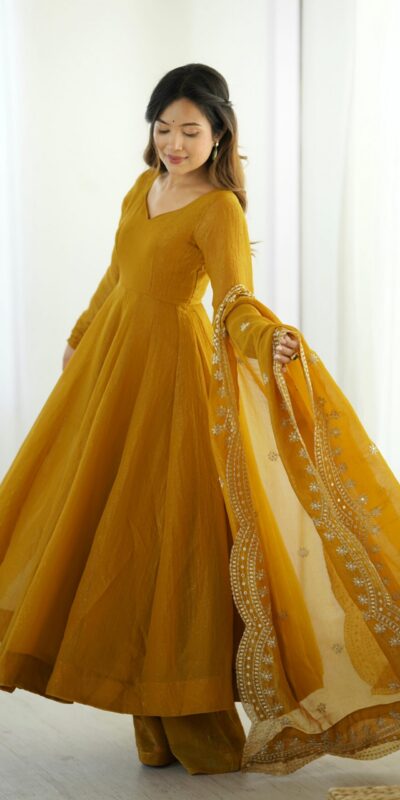 SSR 5006 Mustard Fandy Silk Gown Perfect for Wedding, Party, Pongal, Traditional Day, Baby Shower – . Get it for ₹1999. Delivery 4-6 Working Days. Shop | Gowns, Bollywood Gowns, Creative Gowns, Designer Gowns, Embroidered Gowns, Party Wear Gowns