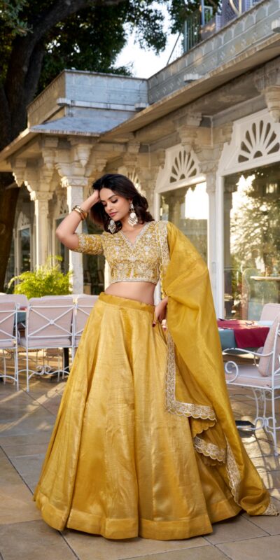 Mustard Goldie Plain Lehenga Choli