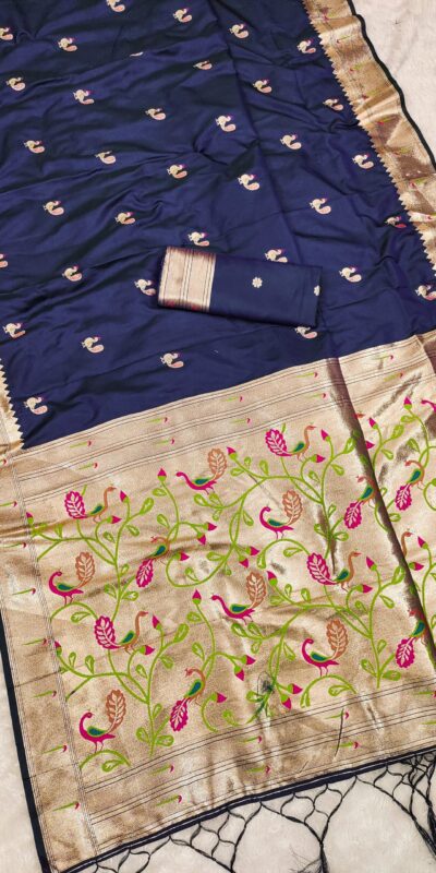 MB 389 Navy Blue Soft Paithani Silk Saree with Lace Work & Zari Work. Affordable Price ₹2049. Delivery 4-6 Working Days. Shop now. | Sarees, Bollywood Sarees, Creative Sarees, Designer Sarees, Embroidered Sarees, Ethnic Saree, Modern Digital sarees, Party Wear Sarees