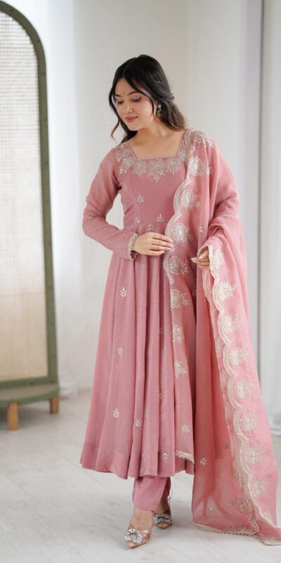 ZF 5011 Onion Crunchy Silk Gown with Embroidery Work. Wedding, Party, Festive, Events Best Price ₹2099. Delivery 4-6 Working Days. Shop now. | Gowns, Bollywood Gowns, Creative Gowns, Designer Gowns, Embroidered Gowns, Party Wear Gowns