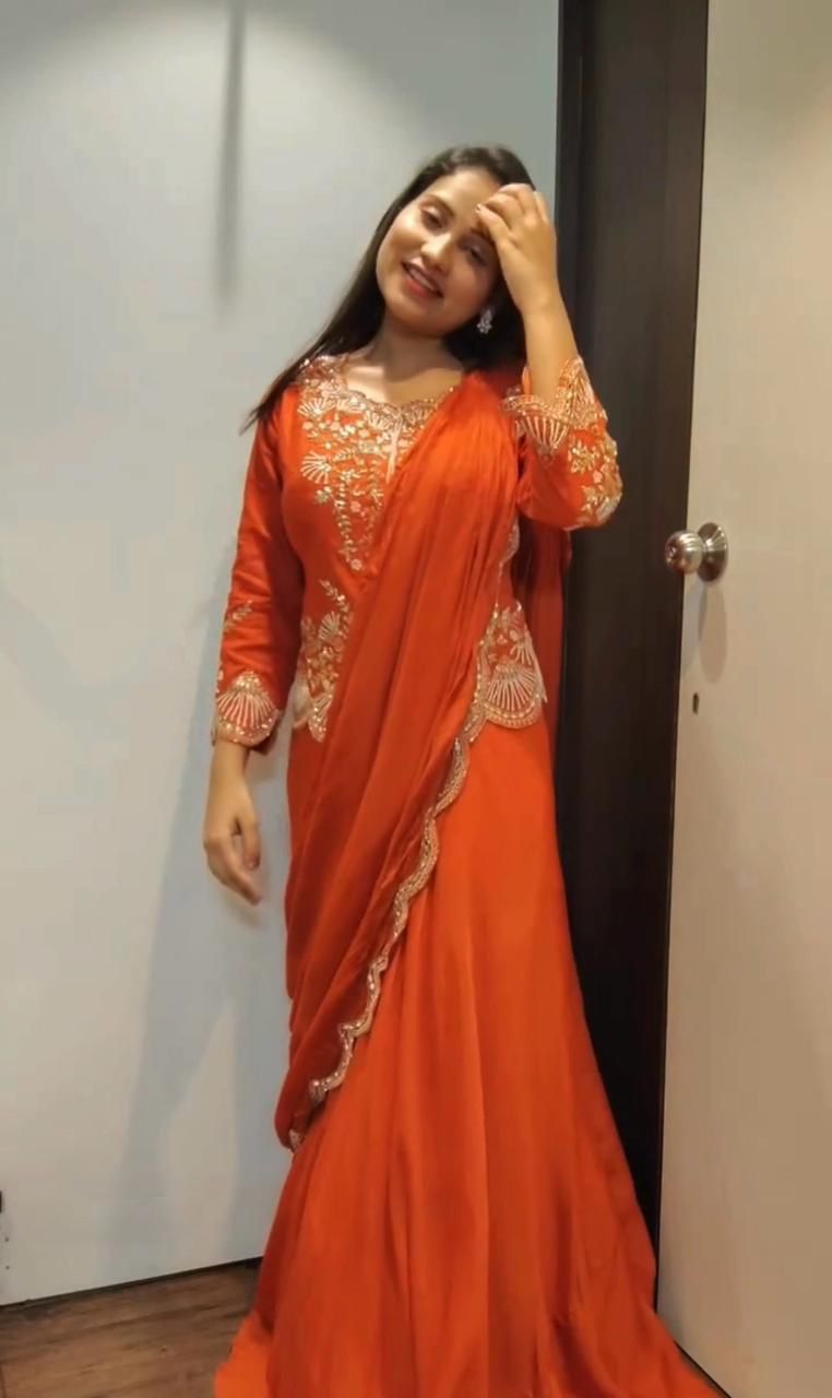 BE 407 Orange in ChinonMirror Work & Embroidery Work Lehenga Choli . Affordable Price ₹1999. Delivery 4-6 Working Days. Shop now. | Lehenga, Bollywood Lehenga, Creative Lehenga, Designer Lehenga, Embroidered Lehenga, Party Wear Lehenga
