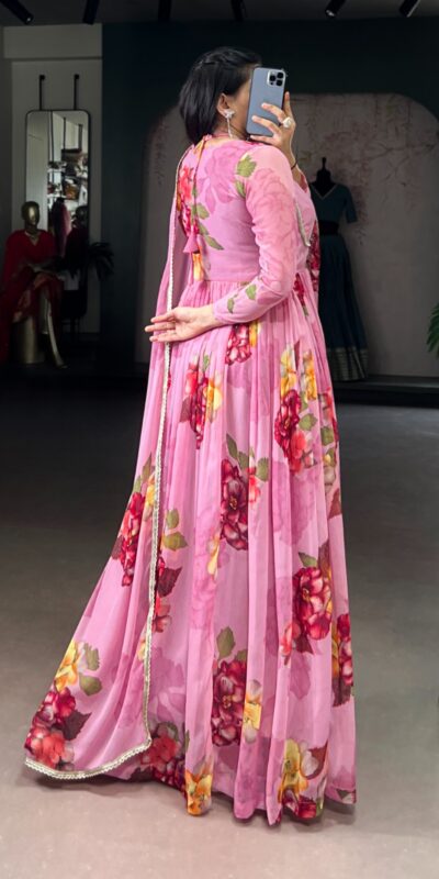 YNF 5103 Pink Lace Work Gown in Chiffon. Get it for ₹1899. Wedding, Party, Festive, Events Delivery 4-6 Working Days. Shop now. | Gowns, Bollywood Gowns, Creative Gowns, Designer Gowns, Embroidered Gowns, Party Wear Gowns