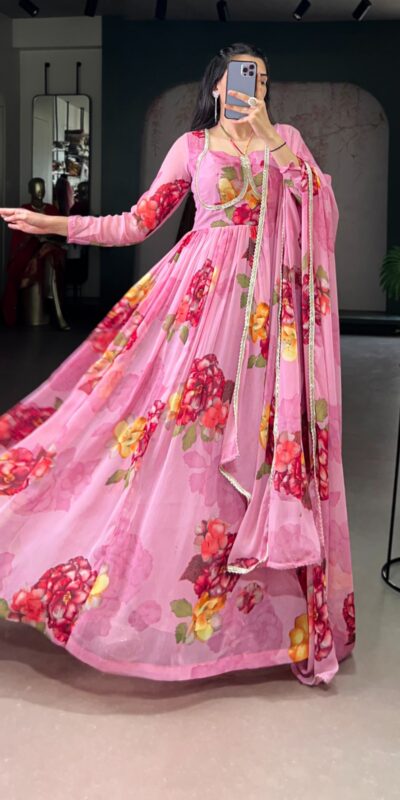 YNF 5103 Pink Lace Work Gown in Chiffon. Get it for ₹1899. Wedding, Party, Festive, Events Delivery 4-6 Working Days. Shop now. | Gowns, Bollywood Gowns, Creative Gowns, Designer Gowns, Embroidered Gowns, Party Wear Gowns