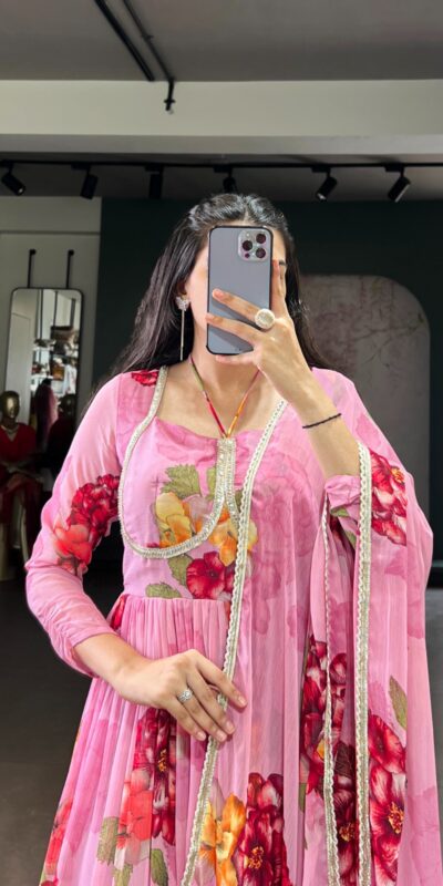 YNF 5103 Pink Lace Work Gown in Chiffon. Get it for ₹1899. Wedding, Party, Festive, Events Delivery 4-6 Working Days. Shop now. | Gowns, Bollywood Gowns, Creative Gowns, Designer Gowns, Embroidered Gowns, Party Wear Gowns