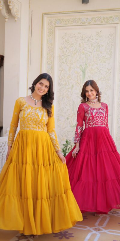 Ram 083 Pink Fox Georgette Sequence Work Gown . Wedding, Party, Festive, Events Grab it for ₹1749. Delivery 4-6 Working Days. Shop now. | Gowns, Bollywood Gowns, Creative Gowns, Designer Gowns, Embroidered Gowns, Party Wear Gowns