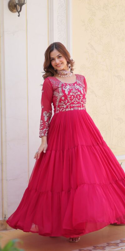 Ram 083 Pink Fox Georgette Sequence Work Gown . Wedding, Party, Festive, Events Grab it for ₹1749. Delivery 4-6 Working Days. Shop now. | Gowns, Bollywood Gowns, Creative Gowns, Designer Gowns, Embroidered Gowns, Party Wear Gowns