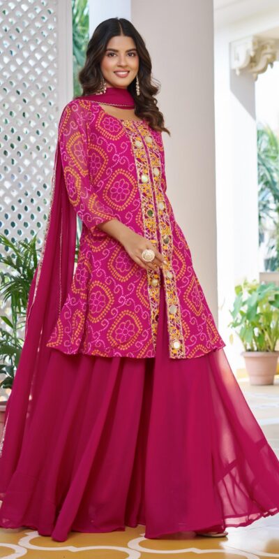 Ram 148 Pink in Georgette Badhani print Embroidery Work & Mirror Work Salwar Suit . Exclusive Offer ₹2149. Delivery 4-6 Working Days. Shop now. | Jump Suits, Tops & Bottoms, Track Suits, Trendy Wear, Salwar suit, Designer Suits, Casual Suits, Creative suits, Palazzo Suits, Party Wear Suits, Patiala Suits, Straight Suits
