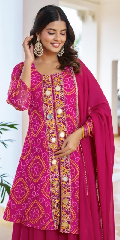Ram 148 Pink in Georgette Badhani print Embroidery Work & Mirror Work Salwar Suit . Exclusive Offer ₹2149. Delivery 4-6 Working Days. Shop now. | Jump Suits, Tops & Bottoms, Track Suits, Trendy Wear, Salwar suit, Designer Suits, Casual Suits, Creative suits, Palazzo Suits, Party Wear Suits, Patiala Suits, Straight Suits