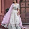 Pink Tissue Silk Thread Embroidery Work Lehenga Choli
