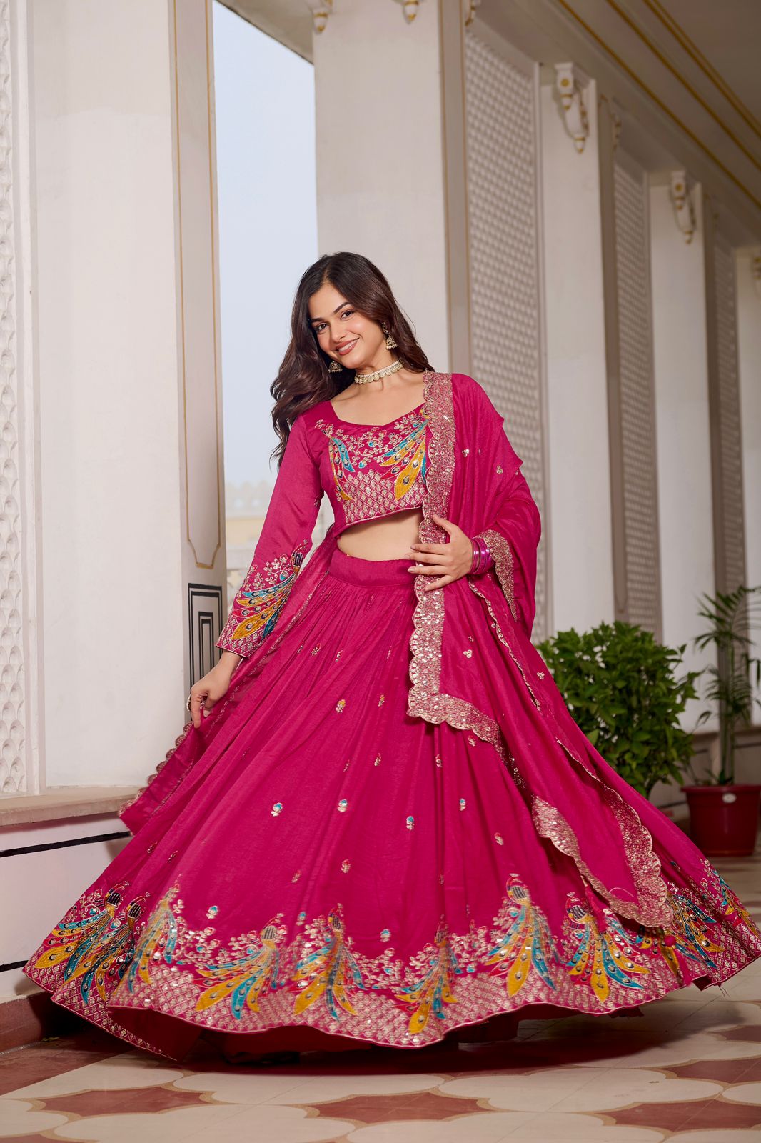 Pink Vichitra Embroidery Work Lehenga Choli - Image 4