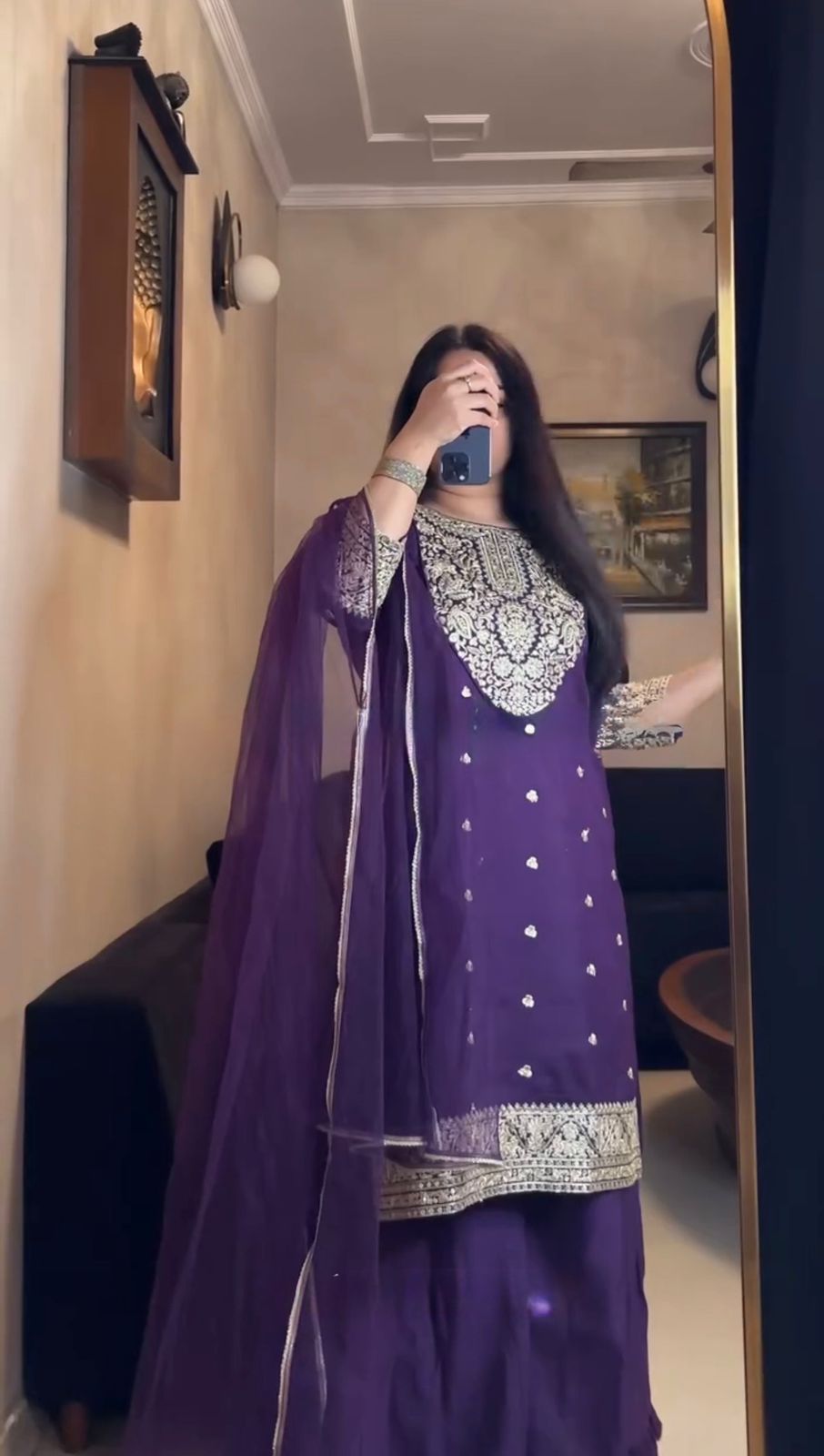 Purple Faux Georgette Lace Work Salwar Suit