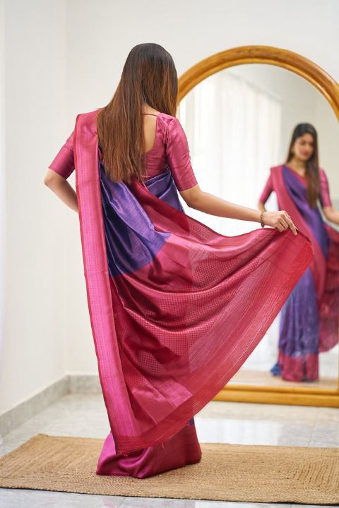 Purple Lichi Silk Jacquard Work Saree - Image 3
