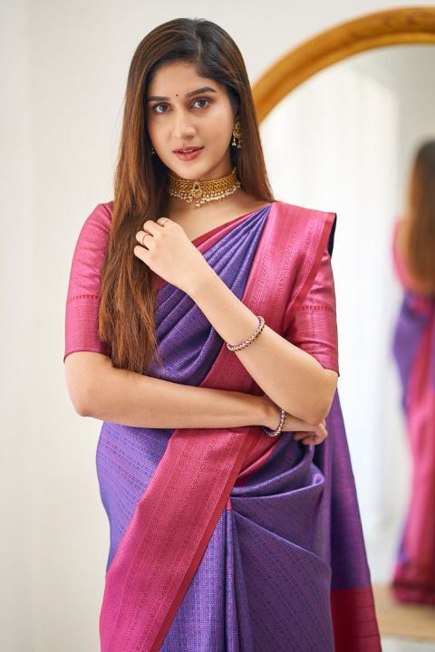 Purple Lichi Silk Jacquard Work Saree - Image 2