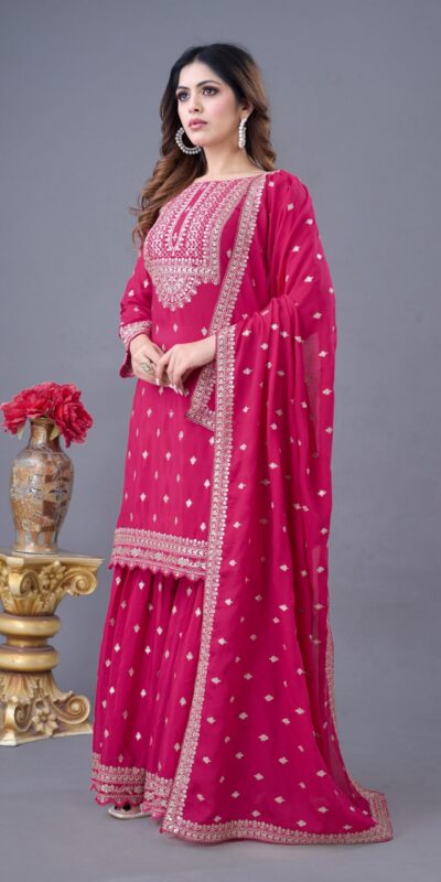 ZF 5006 Rani Pink Color Chinon Silk Sequence Work Salwar Suit Casual, Wedding, Festive, Events . Expected Delivery  4-6 Working Days @2149/- only      | Jump Suits, Salwar suit, Designer Suits, Casual Suits, Creative suits, Palazzo Suits, Party Wear Suits, Patiala Suits, Straight Suits