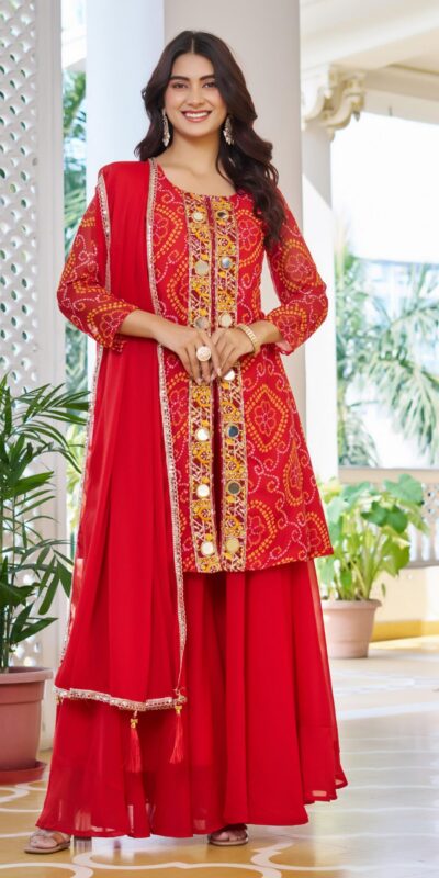 Ram 148 Red in Georgette Badhani print Embroidery Work & Mirror Work Salwar Suit . Exclusive Offer ₹2149. Delivery 4-6 Working Days. Shop now. | Jump Suits, Tops & Bottoms, Track Suits, Trendy Wear, Salwar suit, Designer Suits, Casual Suits, Creative suits, Palazzo Suits, Party Wear Suits, Patiala Suits, Straight Suits