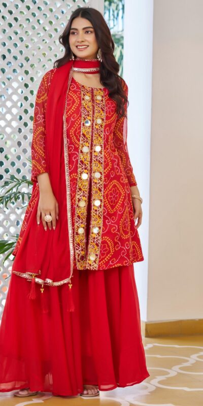 Ram 148 Red in Georgette Badhani print Embroidery Work & Mirror Work Salwar Suit . Exclusive Offer ₹2149. Delivery 4-6 Working Days. Shop now. | Jump Suits, Tops & Bottoms, Track Suits, Trendy Wear, Salwar suit, Designer Suits, Casual Suits, Creative suits, Palazzo Suits, Party Wear Suits, Patiala Suits, Straight Suits