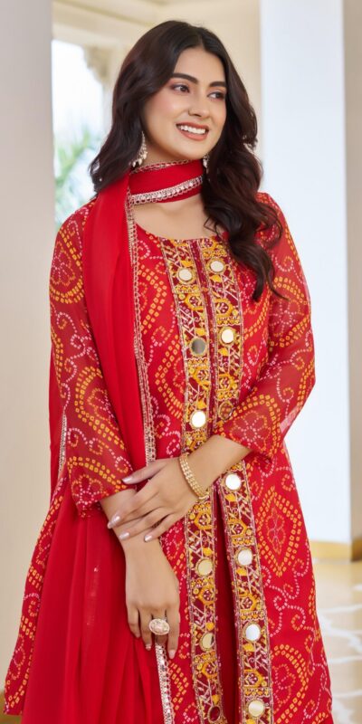 Ram 148 Red in Georgette Badhani print Embroidery Work & Mirror Work Salwar Suit . Exclusive Offer ₹2149. Delivery 4-6 Working Days. Shop now. | Jump Suits, Tops & Bottoms, Track Suits, Trendy Wear, Salwar suit, Designer Suits, Casual Suits, Creative suits, Palazzo Suits, Party Wear Suits, Patiala Suits, Straight Suits