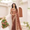 Rust Fandy Chiffon Embroidery Cut Work Saree