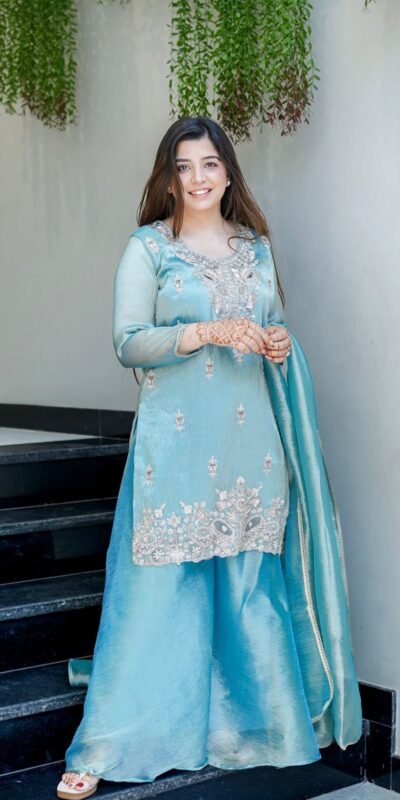 Sky Blue Jimmy Choo Embroidery Lace Work Salwar Suit