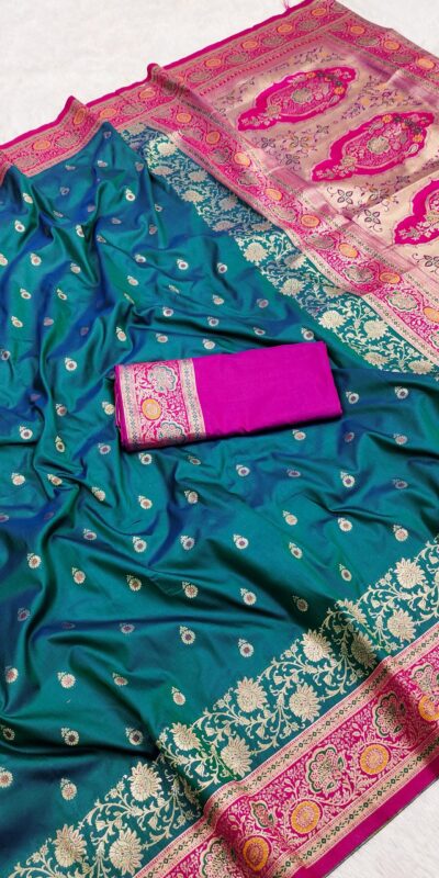 MB 3315 Teal Color Banarasi Silk Gold Zari Border Saree . Wedding, Party, Festive, Available at ₹2049 only. Delivery 4-6 Working Days. Shop now. | Sarees, Bollywood Sarees, Creative Sarees, Designer Sarees, Embroidered Sarees, Ethnic Saree, Modern Digital sarees, Party Wear Sarees