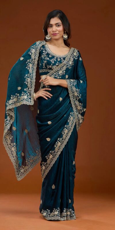 E BT 438 Teal in Fandy Satin Silk mbroidery Work & Zari Work Saree. Special Price ₹1949. Delivery 4-6 Working Days. Shop now. | Sarees, Bollywood Sarees, Creative Sarees, Designer Sarees, Embroidered Sarees, Ethnic Saree, Modern Digital sarees, Party Wear Sarees