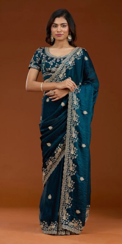 E BT 438 Teal in Fandy Satin Silk mbroidery Work & Zari Work Saree. Special Price ₹1949. Delivery 4-6 Working Days. Shop now. | Sarees, Bollywood Sarees, Creative Sarees, Designer Sarees, Embroidered Sarees, Ethnic Saree, Modern Digital sarees, Party Wear Sarees