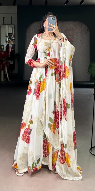 YNF 5103 White Lace Work Gown in Chiffon. Get it for ₹1899. Wedding, Party, Festive, Events Delivery 4-6 Working Days. Shop now. | Gowns, Bollywood Gowns, Creative Gowns, Designer Gowns, Embroidered Gowns, Party Wear Gowns